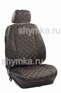 Авточехлы для Datsun Вид №4 ЭКОКОЖА ЧЕРНАЯ + вставка экокожа стеганная оранжевой ниткой 1/1 ЦЕЛЬНАЯ СПИНКА