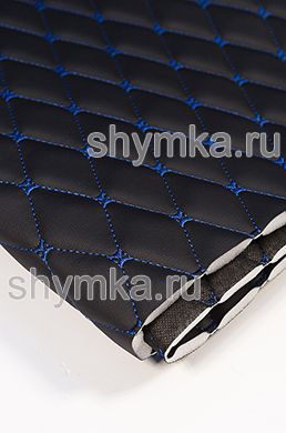 Экокожа Орегон на поролоне 10мм на черном 
спанбонде 60г/кв.м ЧЕРНАЯ стеганная СИНЕЙ №1291
ниткой РОМБ ДЕКОРАТИВНЫЙ 45х45мм