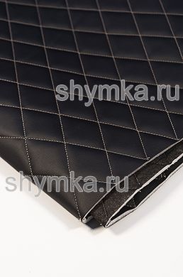 Eco leather Oregon on foam rubber 5mm and black spunbond 60g/sq.m BLACK quilted with BEIGE №343 thread RHOMBUS 45x45mm width 1,4m
