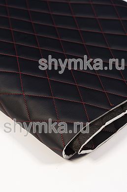 Экокожа Орегон на поролоне 5мм
на черном спанбонде 60г/кв.м ЧЕРНАЯ стеганная
КРАСНОЙ №1113 ниткой РОМБ 45х45мм