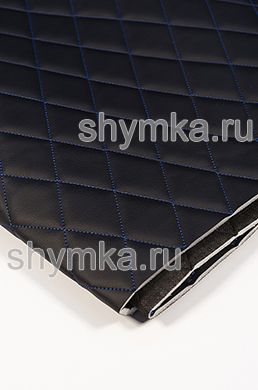 Eco leather Oregon on foam rubber 5mm and black spunbond 60g/sq.m BLACK quilted with BLUE №324 thread RHOMBUS 45x45mm width 1,4m