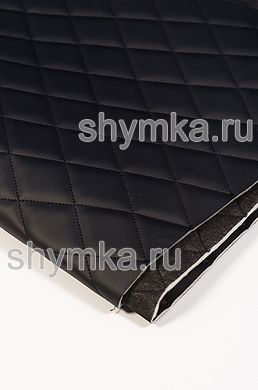 Eco leather Oregon on foam rubber 5mm and black spunbond 60g/sq.m BLACK quilted with BLACK thread RHOMBUS 45x45mm width 1,4m