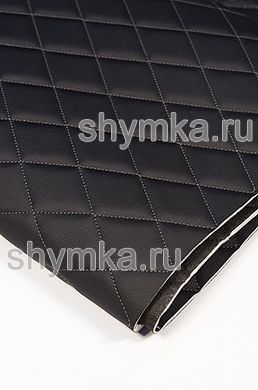 Eco leather Oregon on foam rubber 5mm and black spunbond 60g/sq.m BLACK quilted with DARK-GREY №300 thread RHOMBUS 45x45mm width 1,4m