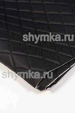 Eco leather Oregon WITH PERFORATION on foam rubber 5mm and black spunbond 60g/sq.m BLACK quilted with BLACK  thread RHOMBUS 45x45mm width 1,4m