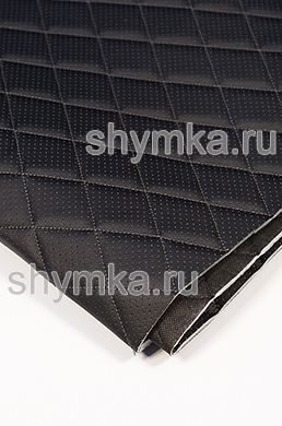 Eco leather Oregon WITH PERFORATION on foam rubber 5mm and black spunbond 60g/sq.m BLACK quilted with DARK-GREY №300 thread RHOMBUS 45x45mm width 1,4m