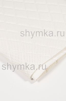 Eco leather Oregon WITH PERFORATION on foam rubber 5mm and white spunbond 60g/sq.m WHITE quilted with WHITE thread RHOMBUS 45x45mm width 1,4m