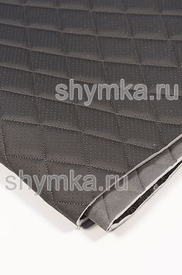 Eco leather Oregon WITH PERFORATION on foam rubber 5mm and graphite spunbond 60g/sq.m DARK-GREY quilted with DARK-GREY №300 thread RHOMBUS 45x45mm width 1,4m