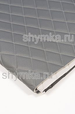 Eco leather Oregon WITH PERFORATION on foam rubber 5mm and grey spunbond 60g/sq.m LIGHT-GREY quilted with LIGHT-GREY №301 thread RHOMBUS 45x45mm width 1,4m