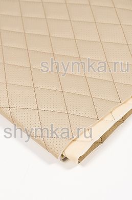 Eco leather Oregon WITH PERFORATION on foam rubber 5mm and beige spunbond 60g/sq.m BEIGE quilted with DARK-BEIGE №312 thread RHOMBUS 45x45mm width 1,4m