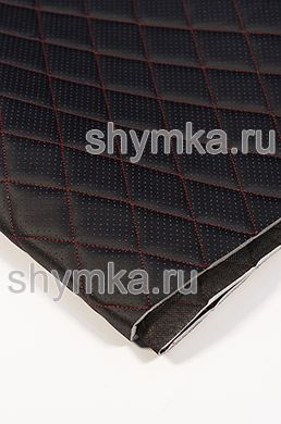 Экокожа Орегон ПЕРФОРАЦИЯ на поролоне 5мм
на черном спанбонде 60г/кв.м ЧЕРНАЯ стеганная
КРАСНОЙ №1113 ниткой РОМБ 45х45мм