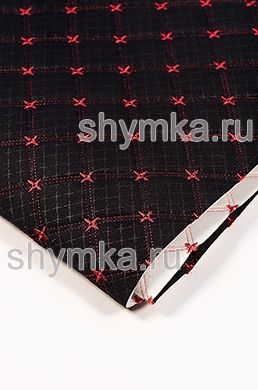 Велюр Классик с термотиснением на поролоне 3мм
на дублерине ЧЕРНЫЙ стеганный КРАСНОЙ ниткой
ДВОЙНОЙ КВАДРАТ 35х35мм