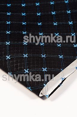 Велюр Классик с термотиснением на поролоне 3мм 
на дублерине ЧЕРНЫЙ стеганный ГОЛУБОЙ ниткой 
ДВОЙНОЙ КВАДРАТ 35х35мм