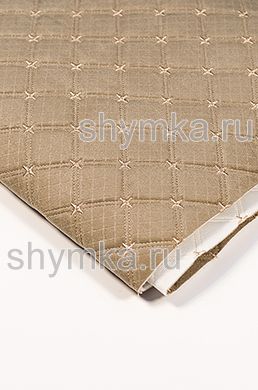 Велюр Классик с термотиснением на поролоне 3мм 
на дублерине СЕРО-БЕЖЕВЫЙ стеганный ЗОЛОТОЙ 
ниткой ДВОЙНОЙ КВАДРАТ 35х35мм