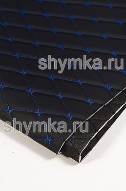 Винилискожа Орегон на поролоне 5мм на черном
спанбонде 60г/кв.м ЧЕРНАЯ стеганная СИНЕЙ
№1291 ниткой РОМБ ДЕКОРАТИВНЫЙ 45х45мм