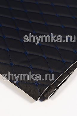 Винилискожа Орегон на поролоне 5мм на черном
спанбонде 60г/кв.м ЧЕРНАЯ стеганная ТЕМНО-СИНЕЙ
№1319 ниткой РОМБ ДЕКОРАТИВНЫЙ 45х45мм