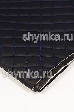 Винилискожа Орегон на поролоне 5мм на черном 
спанбонде 60г/кв.м ЧЕРНАЯ стеганная 
СИНЕЙ №324 ниткой КВАДРАТ 35х35мм