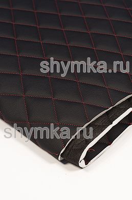 Винилискожа Орегон на поролоне 10мм на черном 
спанбонде 60г/кв.м ЧЕРНАЯ стеганная КРАСНОЙ 
№4110 ниткой РОМБ 45х45мм