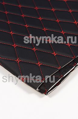 Винилискожа Орегон на поролоне 5мм на черном
спанбонде 60г/кв.м ЧЕРНАЯ стеганная КРАСНОЙ
№1113 ниткой РОМБ ДЕКОРАТИВНЫЙ 45х45мм