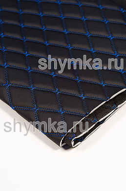 Винилискожа Орегон на поролоне 5мм на черном 
спанбонде 60г/кв.м ЧЕРНАЯ 
стеганная СИНЕЙ №1291 ниткой 
ДВОЙНОЙ РОМБ ДЕКОРАТИВНЫЙ 45х45мм