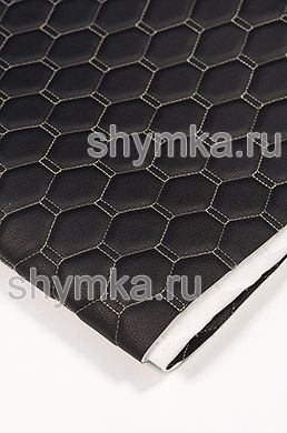 Винилискожа Орегон на поролоне 5мм на спанбонде 
ЧЕРНАЯ стеганная КРЕМОВОЙ ниткой СОТА 2