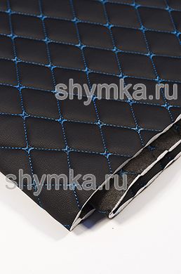 Винилискожа Орегон на поролоне 10мм на черном  
спанбонде 60г/кв.м ЧЕРНАЯ стеганная ГОЛУБОЙ №484 
ниткой РОМБ ДЕКОРАТИВНЫЙ 45х45мм