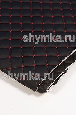Винилискожа Орегон на поролоне 10мм
на черном спанбонде 60г/кв.м ЧЕРНАЯ стеганная
КРАСНОЙ №1113 ниткой КВАДРАТ НЕО 35х35мм