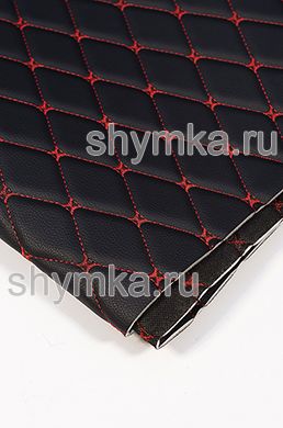 Винилискожа Орегон на поролоне 3мм на черном
спанбонде 60г/кв.м ЧЕРНАЯ стеганная КРАСНОЙ
№1113 ниткой РОМБ ДЕКОРАТИВНЫЙ 45х45мм