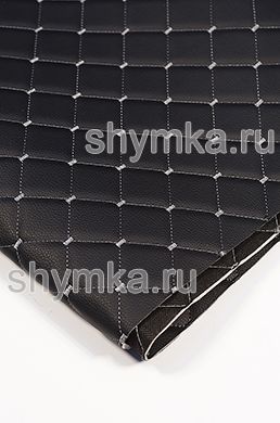 Винилискожа PVC-0,8 на поролоне 3мм 
на черном спанбонде 60г/кв.м ЧЕРНАЯ стеганная 
СЕРОЙ №1344 ниткой КВАДРАТ НЕО 35х35мм