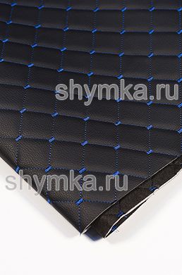 Винилискожа PVC-0,8 на поролоне 3мм 
на черном спанбонде 60г/кв.м ЧЕРНАЯ стеганная 
СИНЕЙ №1291 ниткой КВАДРАТ НЕО 35х35мм