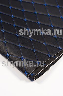 Винилискожа PVC-0,8 на поролоне 3мм на черном 
спанбонде 60г/кв.м ЧЕРНАЯ стеганная СИНЕЙ 
№1291 ниткой РОМБ ДЕКОРАТИВНЫЙ 45х45мм