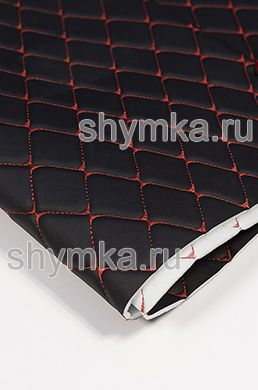 Винилискожа ПВХ-0,8 на поролоне 5мм со спанбондом 
ЧЕРНАЯ стеганная КРАСНОЙ ниткой 
РОМБ ДЕКОРАТИВНЫЙ 40х40мм