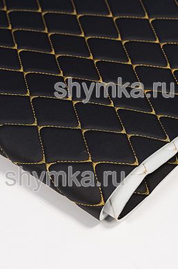 Винилискожа ПВХ-0,8 на поролоне 5мм со спанбондом 
ЧЕРНАЯ стеганная ЗОЛОТОЙ ниткой 
РОМБ ДЕКОРАТИВНЫЙ 40х40мм