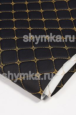 Винилискожа ПВХ-0,8 на поролоне 5мм со спанбондом 
ЧЕРНАЯ стеганная ЗОЛОТОЙ ниткой 
КВАДРАТ ДЕКОРАТИВНЫЙ 35х35мм