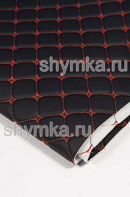Винилискожа ПВХ-0,8 на поролоне 5мм со спанбондом 
ЧЕРНАЯ стеганная КРАСНОЙ ниткой 
КВАДРАТ ДЕКОРАТИВНЫЙ 35х35мм