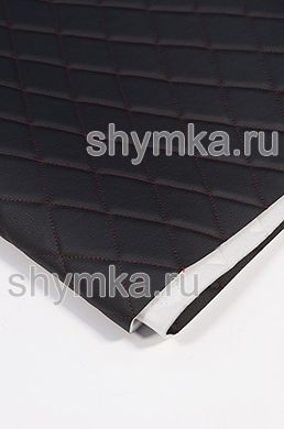 Винилискожа Орегон на поролоне 5мм на спанбонде 
ЧЕРНАЯ стеганная КРАСНОЙ ниткой 
 РОМБ 45х45мм