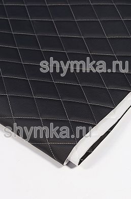 Винилискожа Орегон на поролоне 5мм на спанбонде 
ЧЕРНАЯ стеганная СВЕТЛО-БЕЖЕВОЙ ниткой 
 РОМБ 45х45мм