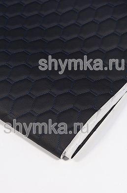 Винилискожа Орегон на поролоне 5мм на спанбонде 
ЧЕРНАЯ стеганная СИНЕЙ ниткой СОТА 2