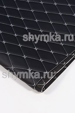 Винилискожа PVC-0,8 на поролоне 3мм 
на черном спанбонде 60г/кв.м ЧЕРНАЯ стеганная 
СВЕТЛО-СЕРОЙ ниткой РОМБ ДЕКОРАТИВНЫЙ 45х45мм
