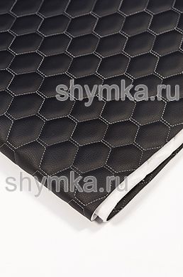 Винилискожа PVC-0,8 на поролоне 5мм со спанбондом 
ЧЕРНАЯ стеганная СВЕТЛО-СЕРОЙ №1340 ниткой 
СОТА NEW