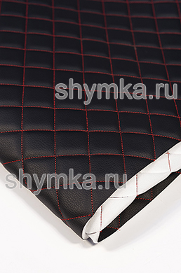 Винилискожа PVC-0,8 на поролоне 5мм на спанбонде 
ЧЕРНАЯ стеганная КРАСНОЙ ниткой 
КВАДРАТ 35х35мм