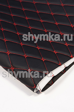 Винилискожа PVC-0,8 на поролоне 5мм со спанбондом 
ЧЕРНАЯ стеганная КРАСНОЙ ниткой 
РОМБ ДЕКОРАТИВНЫЙ 45х45мм