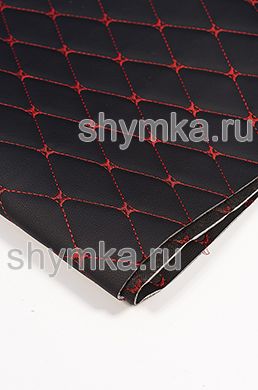 Винилискожа Орегон на поролоне 3мм на черном 
спанбонде 60г/кв.м ЧЕРНАЯ стеганная КРАСНОЙ 
№1113 ниткой РОМБ ДЕКОРАТИВНЫЙ 45х45мм