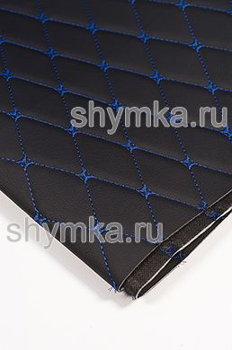 Винилискожа Орегон на поролоне 3мм на черном
спанбонде 60г/кв.м ЧЕРНАЯ стеганная СИНЕЙ
№1291 ниткой РОМБ ДЕКОРАТИВНЫЙ 45х45мм