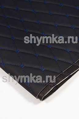 Винилискожа Орегон на поролоне 3мм на черном
спанбонде 60г/кв.м ЧЕРНАЯ стеганная ТЕМНО-СИНЕЙ
№1319 ниткой РОМБ ДЕКОРАТИВНЫЙ 45х45мм